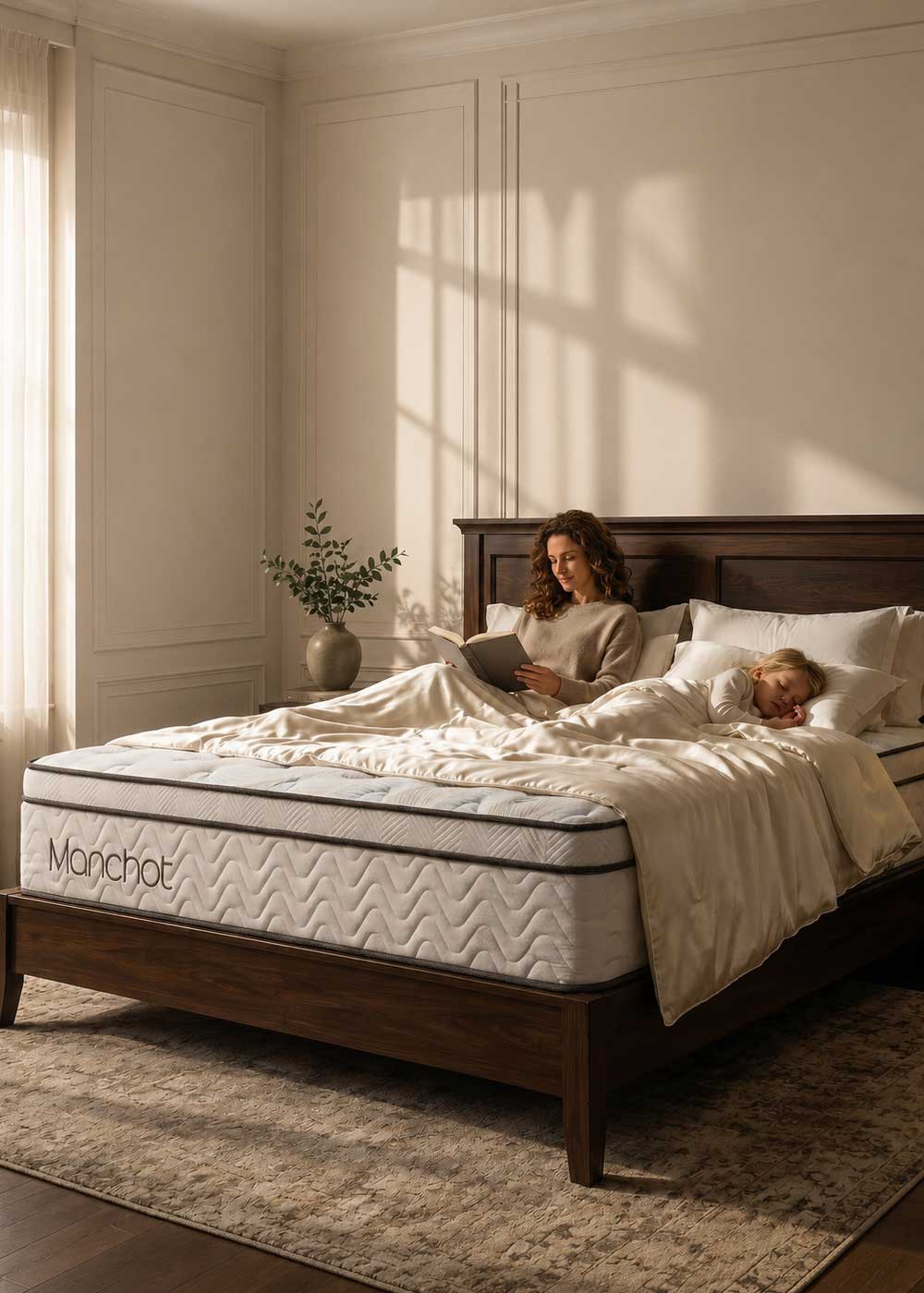 manchot essential hybrid mattress sleep position support lifestyle scene
