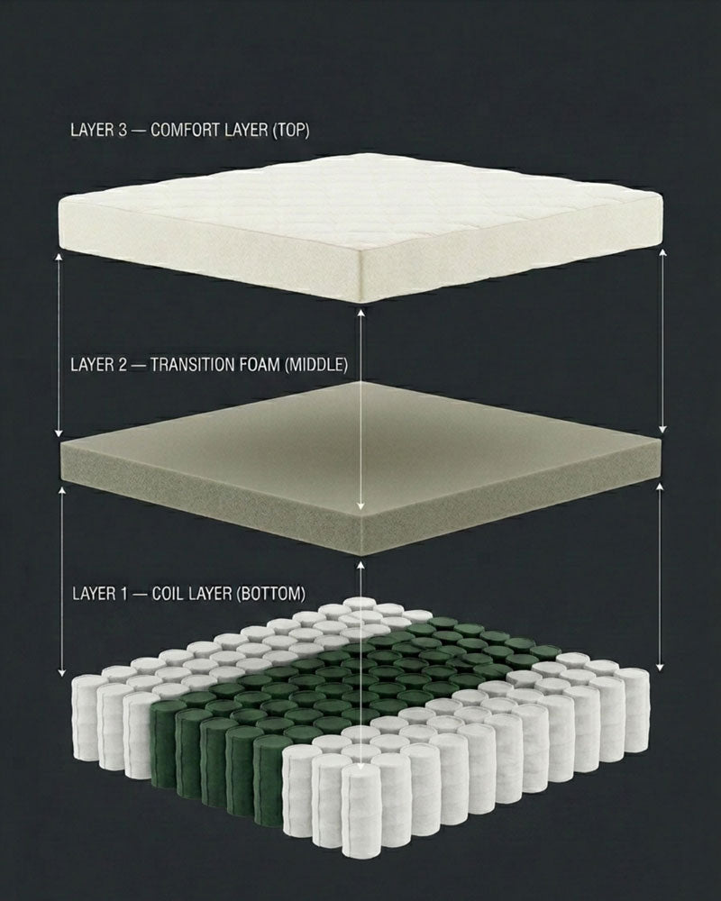 manchot hybrid mattress three layer support system structure