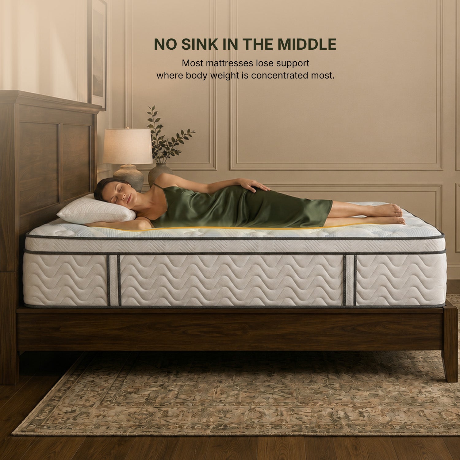 manchot essential hybrid mattress front view bedroom setup