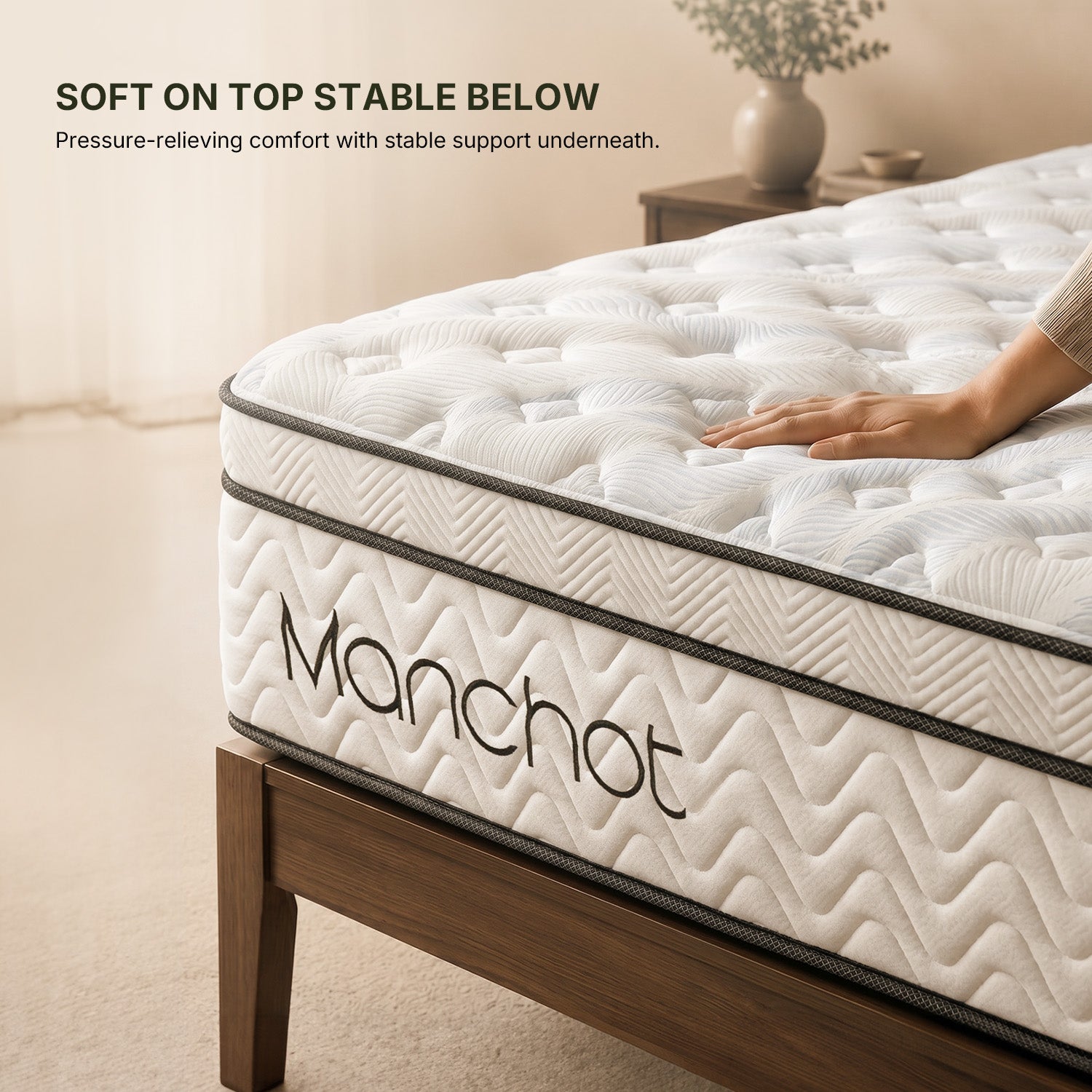 manchot hybrid mattress with pressure relieving comfort and stable support