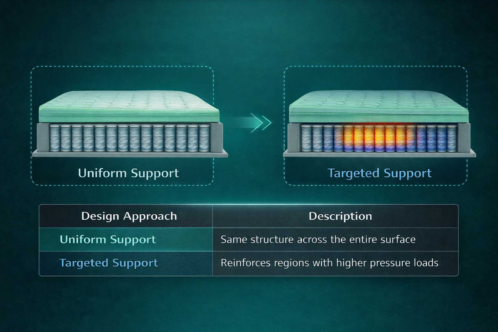 uniform mattress structure vs targeted support diagram